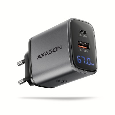 ACU-PQ67D PD3.0 & QC4+ 2× OUTPUTS, LCD display, wall charger 67W