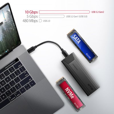 EEM2-GTS2 USB-C 10Gbps - M.2 NVMe & SATA SSD THIN SCREWLESS box