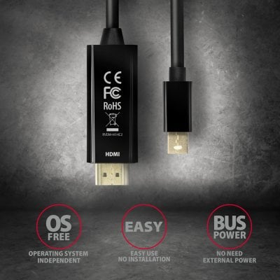 RVDM-HI14C2 Mini DP > HDMI kábel 1.8m, 4K/30Hz