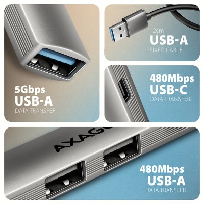 HUE-STA ALU STRIP USB-A 4 port hub
