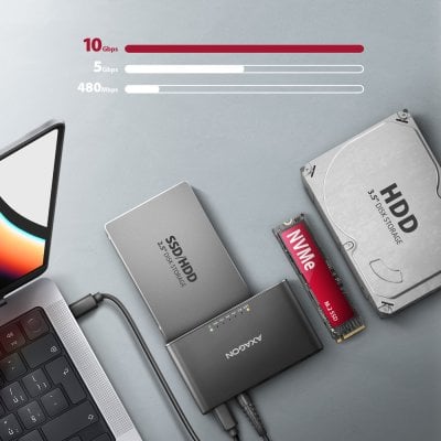ADSA-CC USB-C 10Gbps adaptér pro M.2 NVMe + SATA SSD/HDD