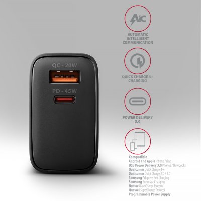 ACU-PQ45 PD3.0 & QC4+ DUAL OUTPUTS wall charger 45W