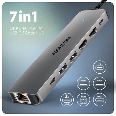 HMC-7HX2 USB-C 5Gbps DUAL 4K DISPLAY 7in1 hub