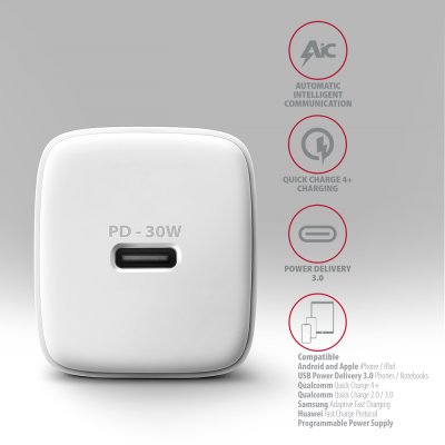 ACU-PD30W PD 3.0 & QC4+ 1× OUTPUT wall charger 30W
