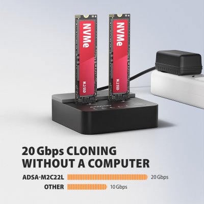 ADSA-M2C22L USB 20Gbps dokovací stanice pro 2× NVMe SSD