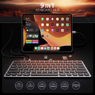 HMC-KB-US USB-C 5Gbps KEYBOARD (US) 9in1 hub