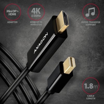 RVDM-HI14C2 Mini DP > HDMI kábel 1.8m, 4K/30Hz