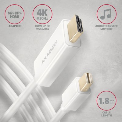 RVDM-HI14C2W Mini DP > HDMI kabel 1.8m, 4K/30Hz