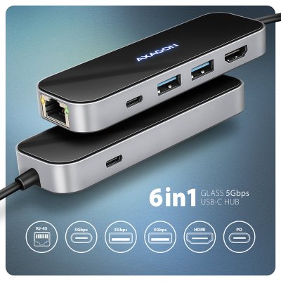 HMC-6GLN USB-C 5Gbps GLASS 6in1 hub