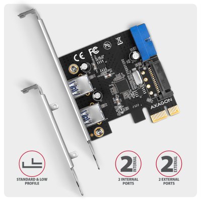PCEU-232RS PCIe řadič 2× ext. + 2× int. USB 5Gbps