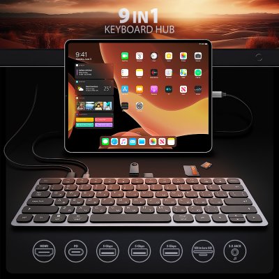 HMC-KB-CRL USB-C 5Gbps KEYBOARD (CRL) 9in1 hub