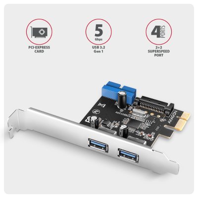 PCEU-232RS PCIe řadič 2× ext. + 2× int. USB 5Gbps