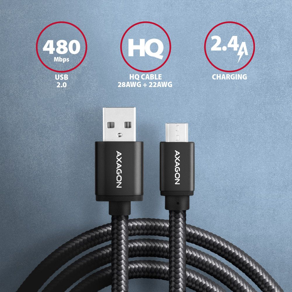 BUMM-AM20AB HQ Micro USB <> USB-A kabel 2 m