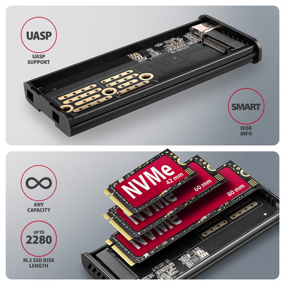 EEM2-SD2 USB-C 10Gbps - M.2 NVMe & SATA SSD DISPLAY box