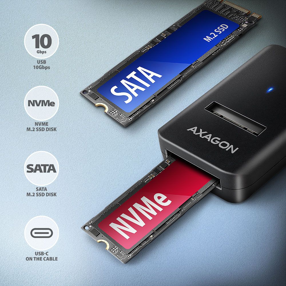 ADM2-CM USB-C 10Gbps - M.2 NVMe & SATA SSD adaptér
