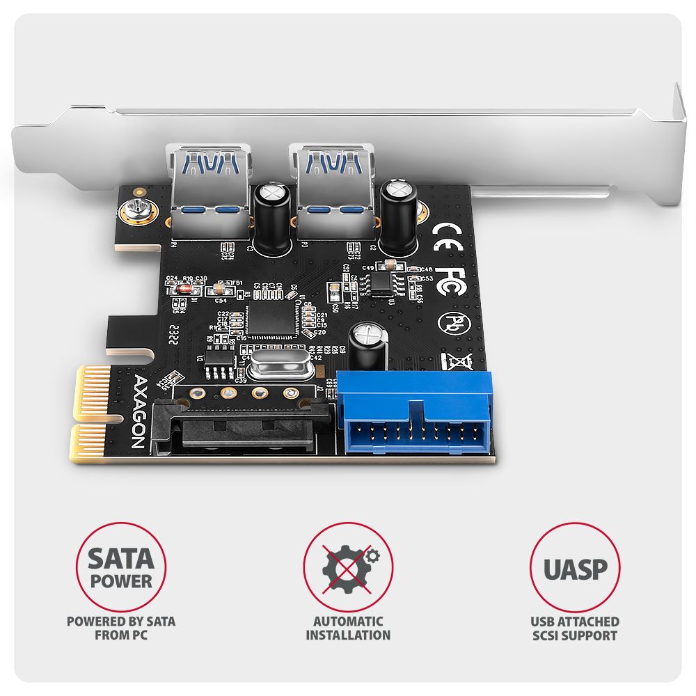 PCEU-232RS PCIe řadič 2× ext. + 2× int. USB 5Gbps