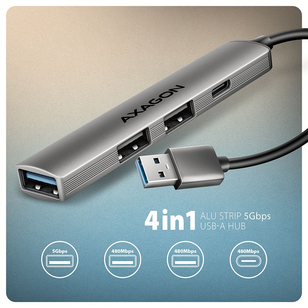 HUE-STA ALU STRIP USB-A 4 port hub