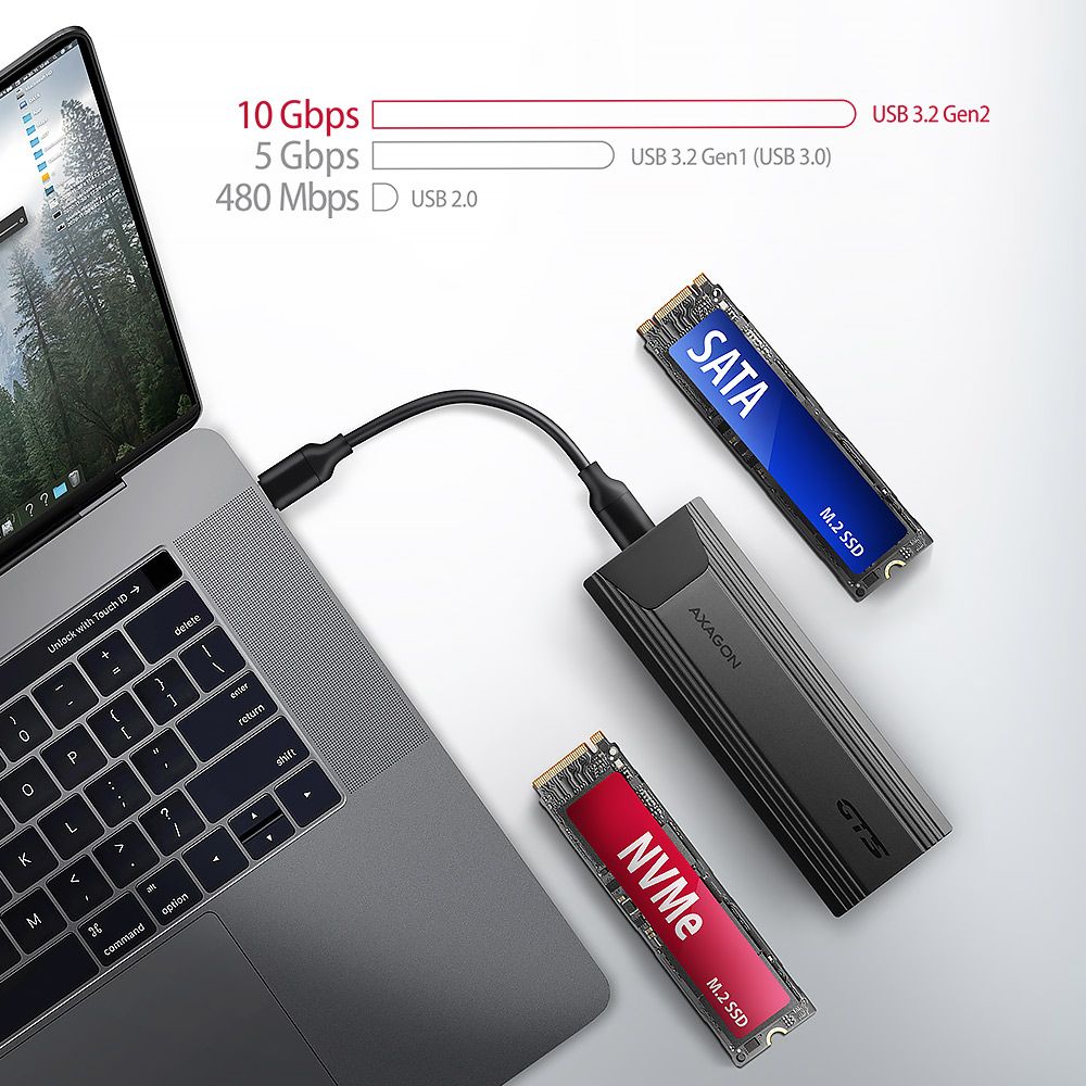 EEM2-GTS2 USB-C 10Gbps - M.2 NVMe & SATA SSD THIN SCREWLESS box