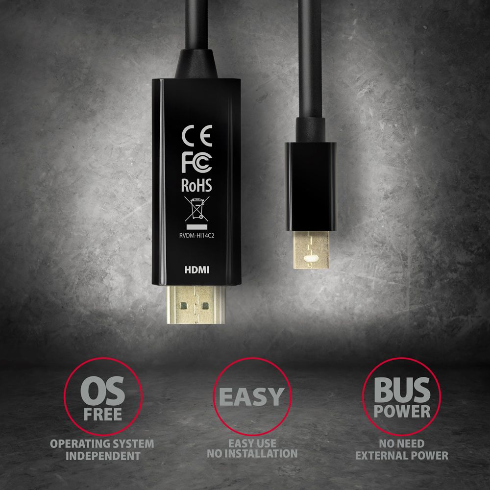RVDM-HI14C2 Mini DP > HDMI kábel 1.8m, 4K/30Hz
