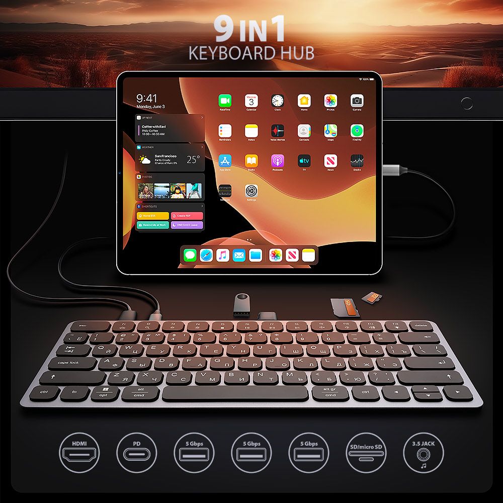HMC-KB-CRL USB-C 5Gbps KEYBOARD (CRL) 9in1 hub