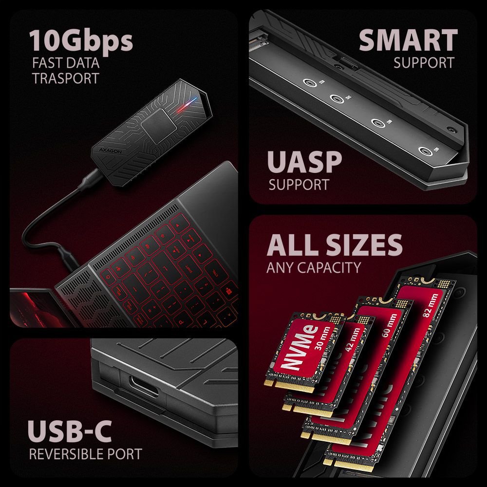 EEM2-GAM USB-C 10Gbps - M.2 NVMe & SATA SSD GAME M.2 box