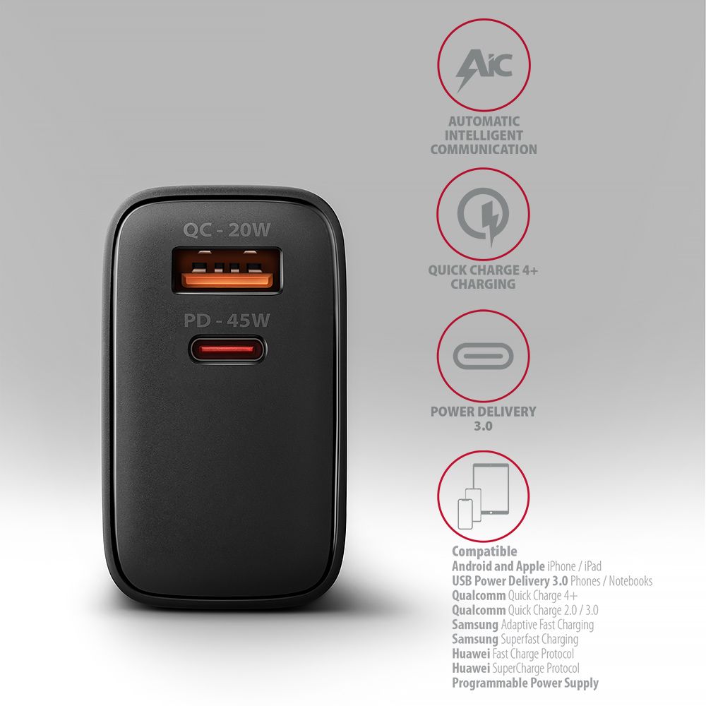ACU-PQ45 PD3.0 & QC4+ DUAL OUTPUTS wall charger 45W