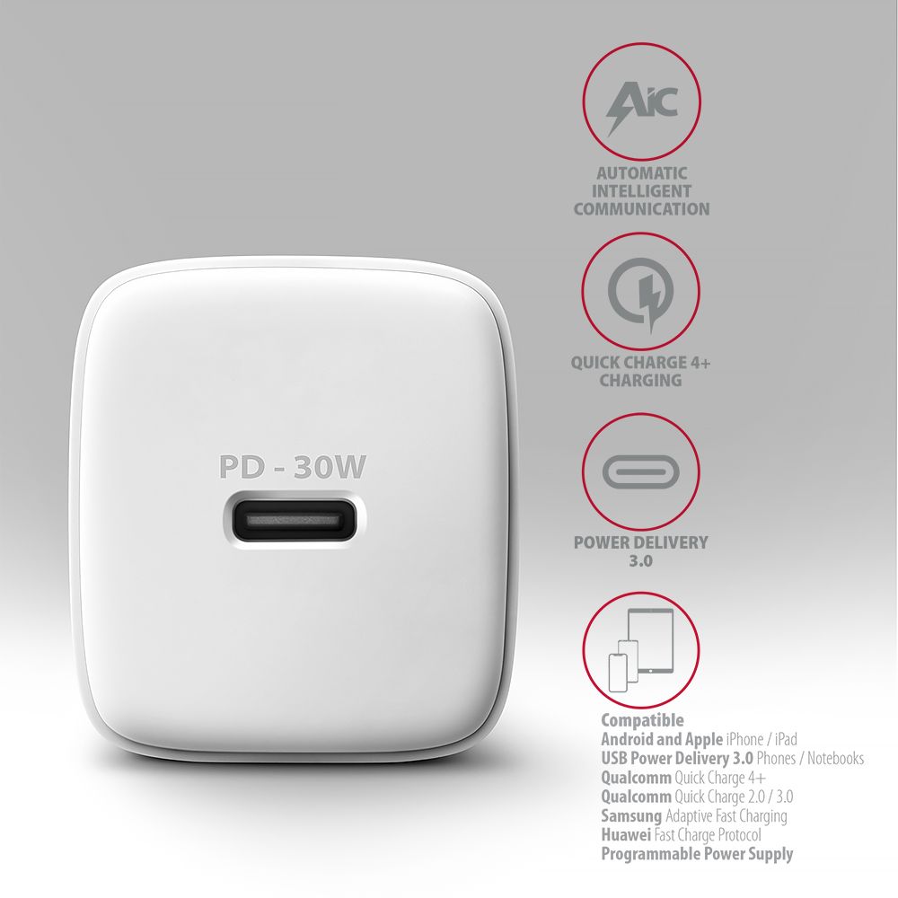 ACU-PD30W PD 3.0 & QC4+ 1× OUTPUT wall charger 30W