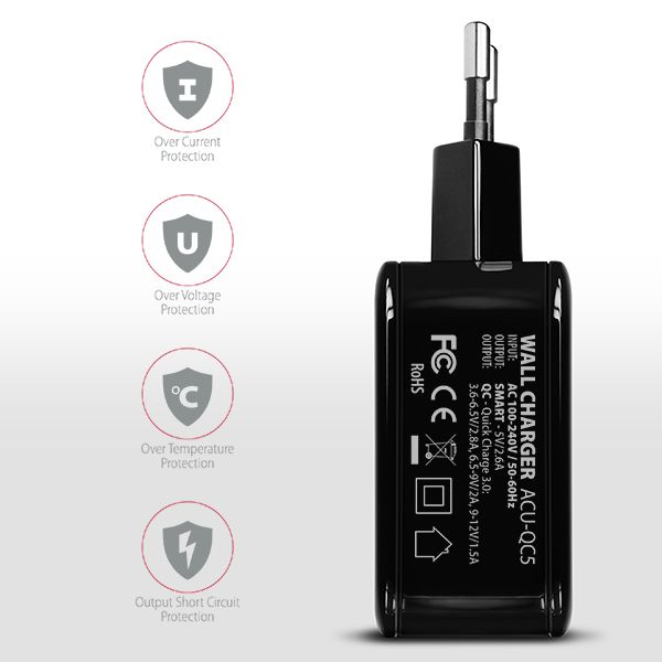 ACU-QC5 QC3.0 + 2.6A wall charger
