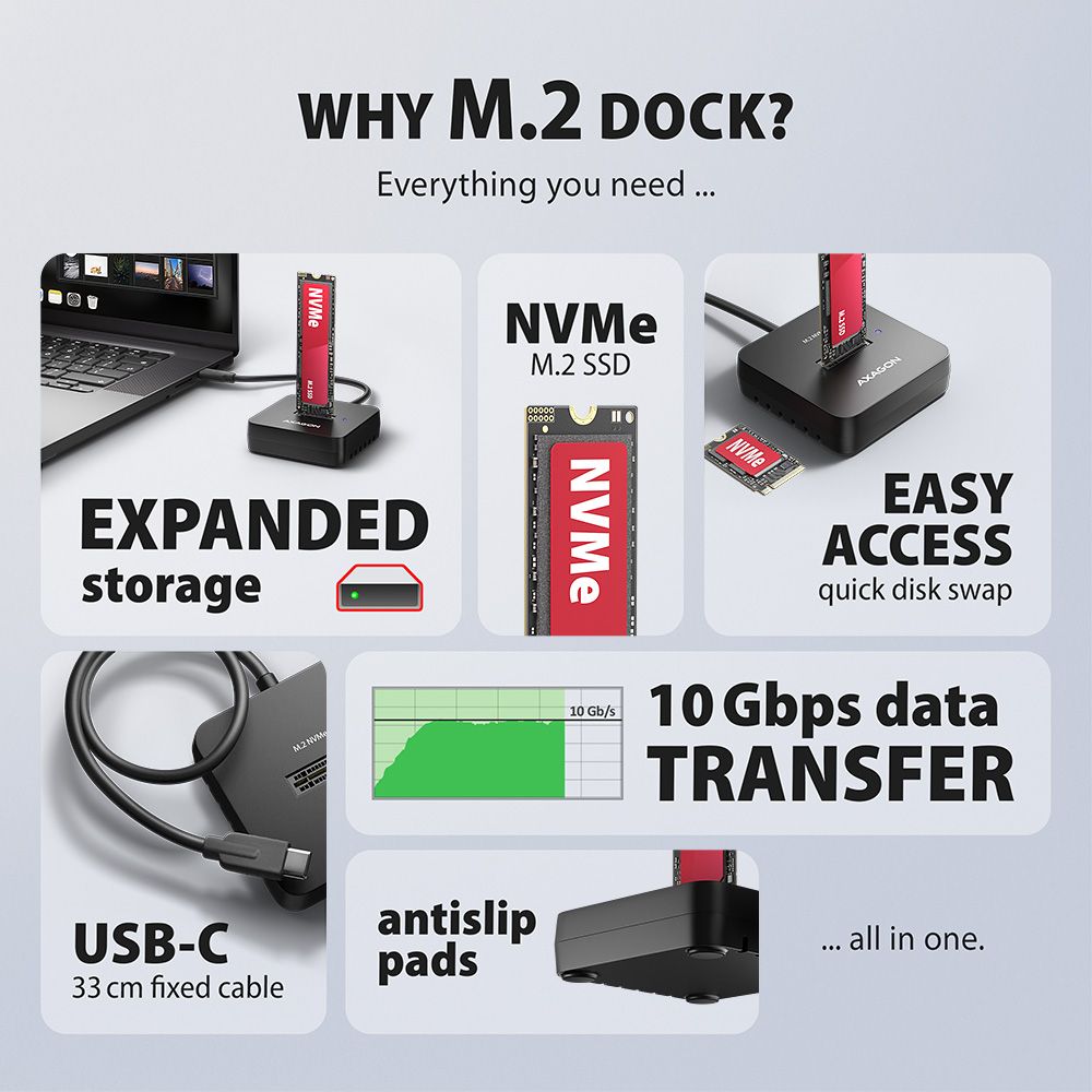 ADSA-M2C11L USB-C 10Gbps dokovacia stanica pre M.2 NVMe SSD