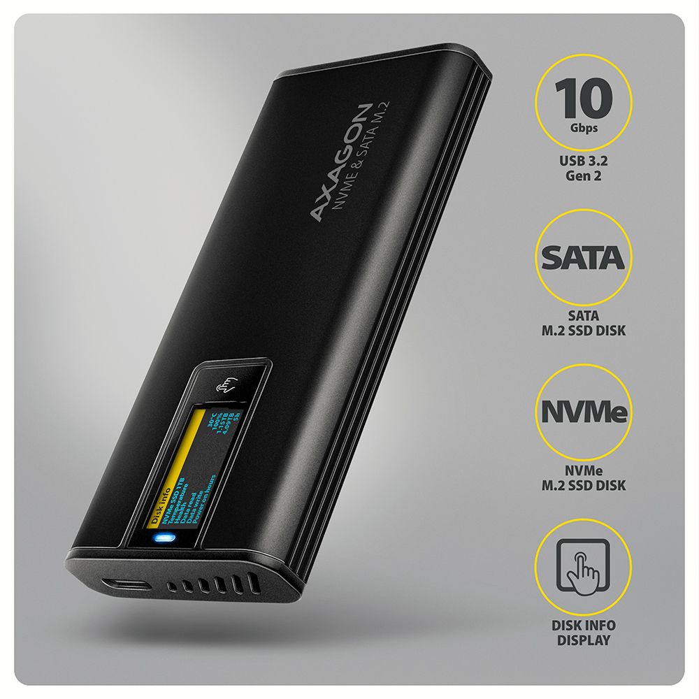 EEM2-SD2B USB-C 10Gbps - M.2 NVMe & SATA SSD DISPLAY box