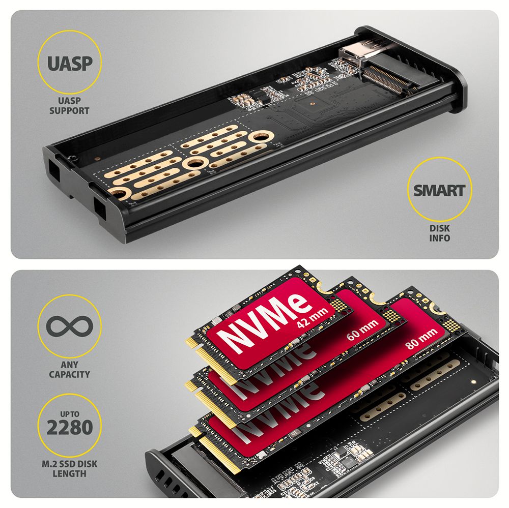 EEM2-SD2B USB-C 10Gbps - M.2 NVMe & SATA SSD DISPLAY box
