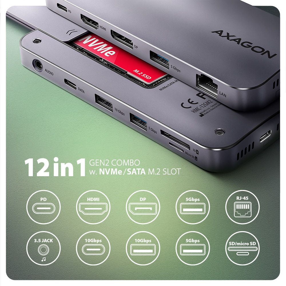 HMC-12GM2 USB-C 10Gbps GEN2COMBO 12in1 hub