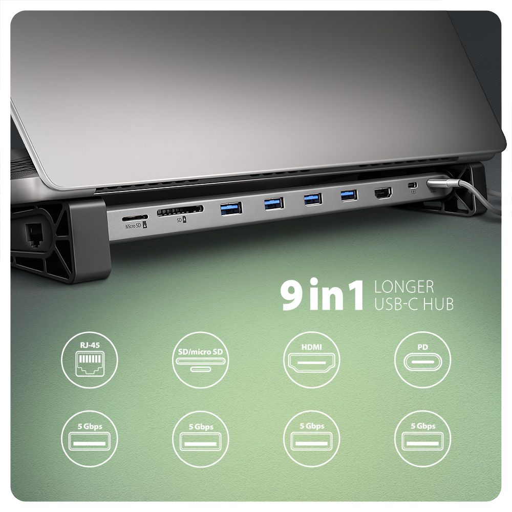 HMC-10HLS USB-C 5Gbps LONGER 9in1 hub