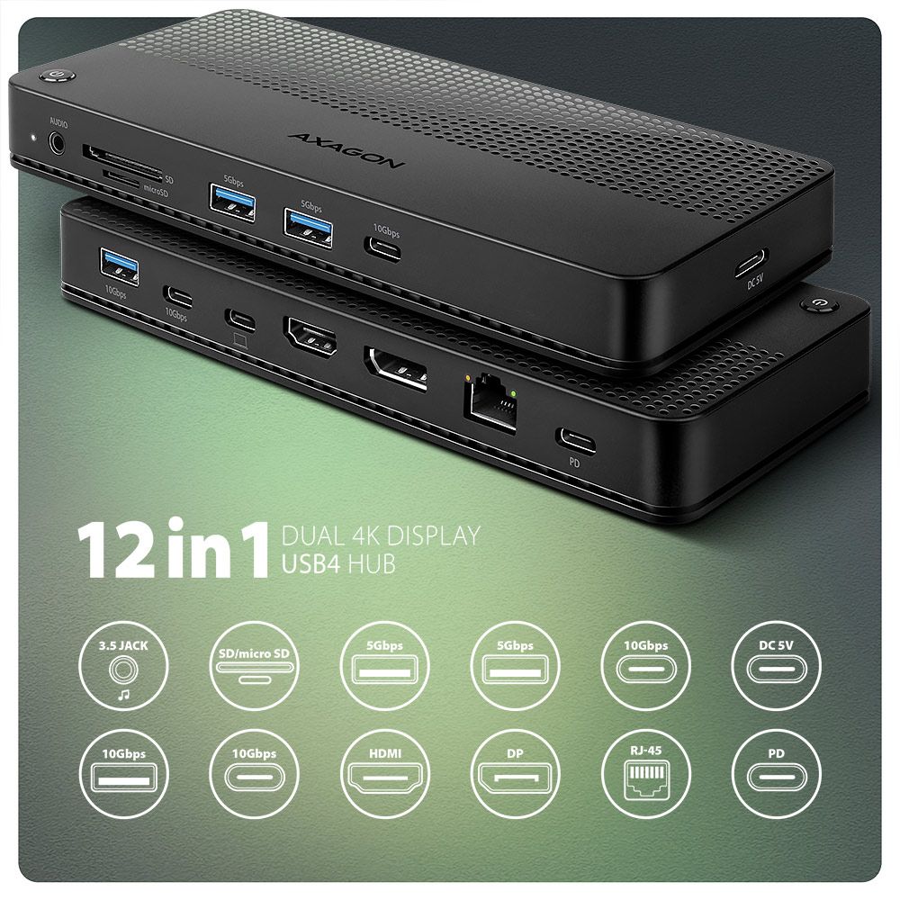 HMC-U4 USB4 40 Gbps DUAL 4K DISPLAY 12in1 dock
