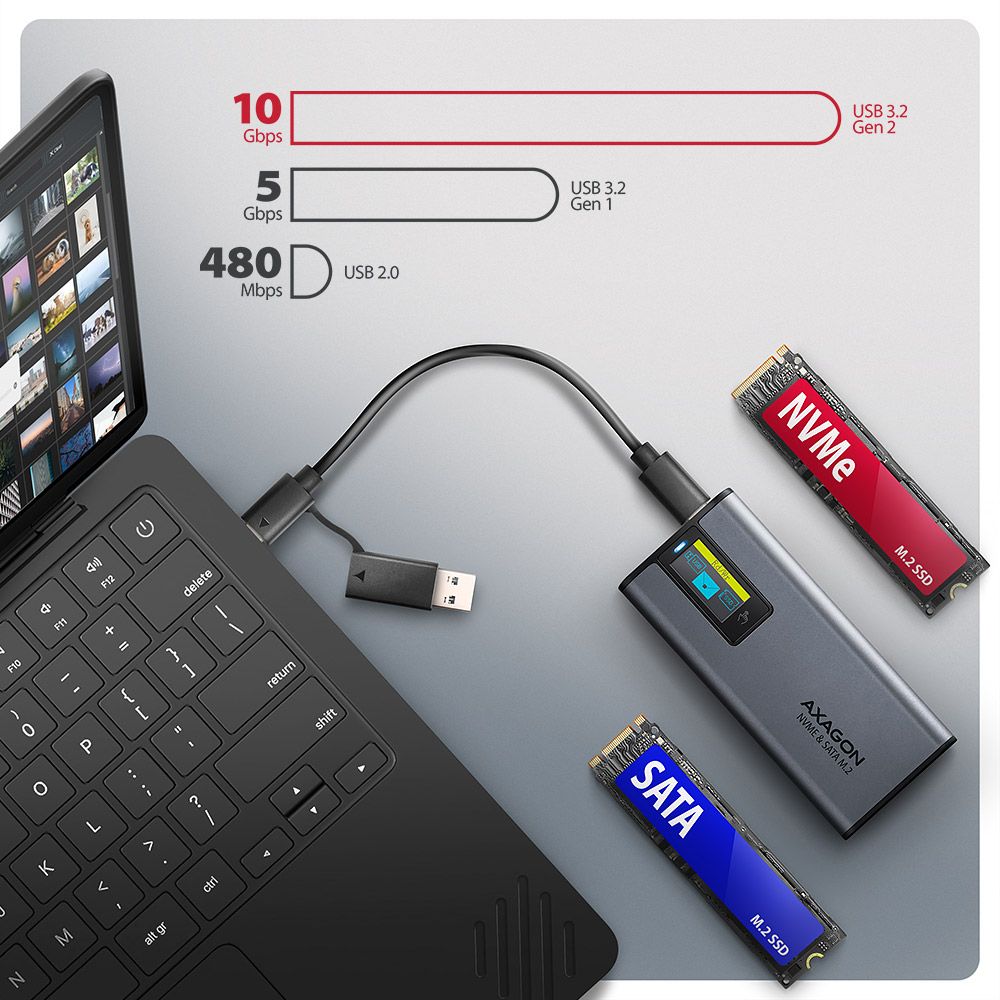 EEM2-SD2 USB-C 10Gbps - M.2 NVMe & SATA SSD DISPLAY box