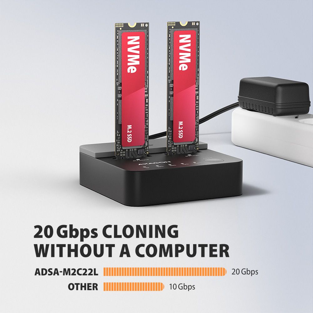 ADSA-M2C22L USB 20Gbps dokovací stanice pro 2× NVMe SSD