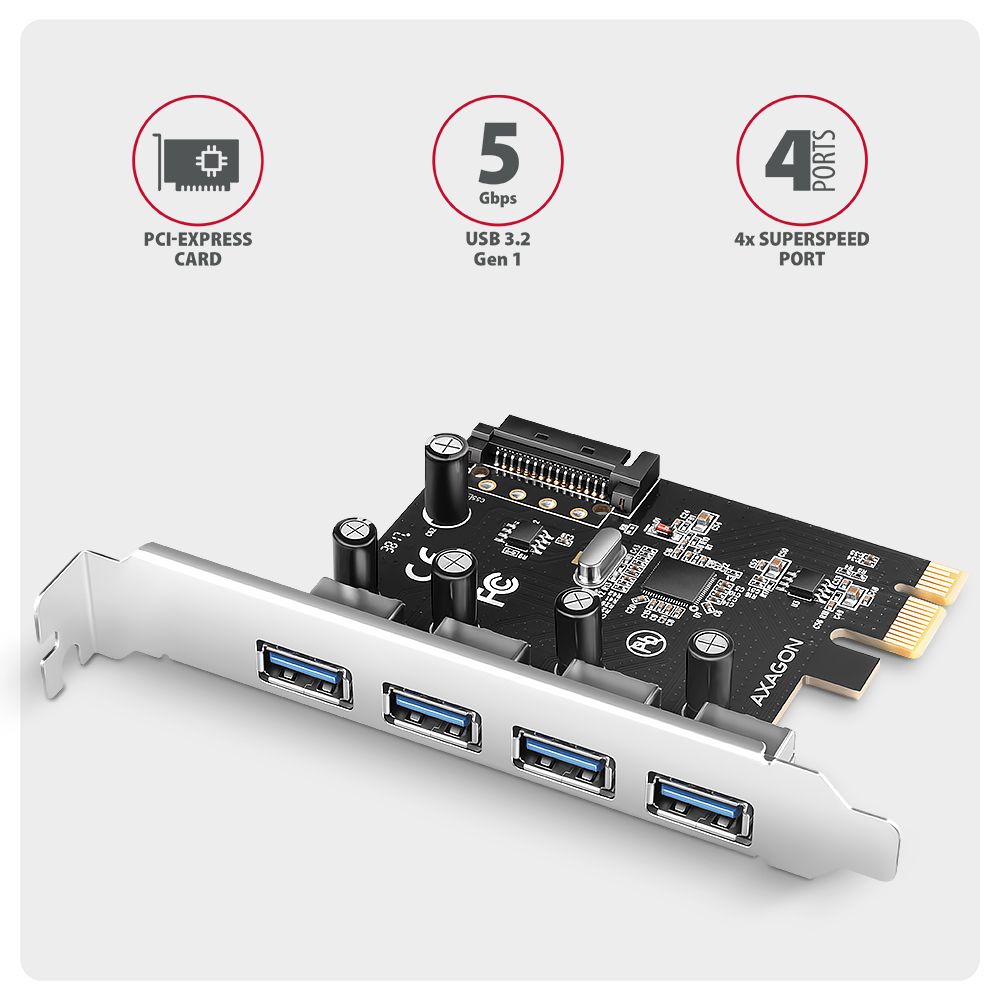 PCEU-430RS PCIe řadič 4× ext. USB-A 5 Gbps port