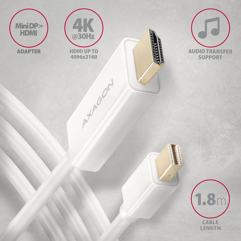 RVDM-HI14C2W Mini DP > HDMI kabel 1.8m, 4K/30Hz