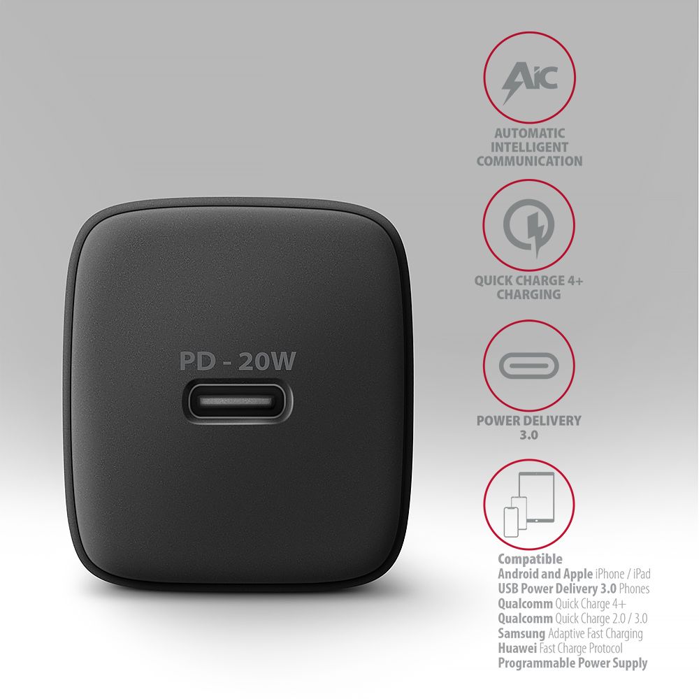 ACU-PD20 PD3.0 & QC4+ 1× OUTPUT wall charger 20W