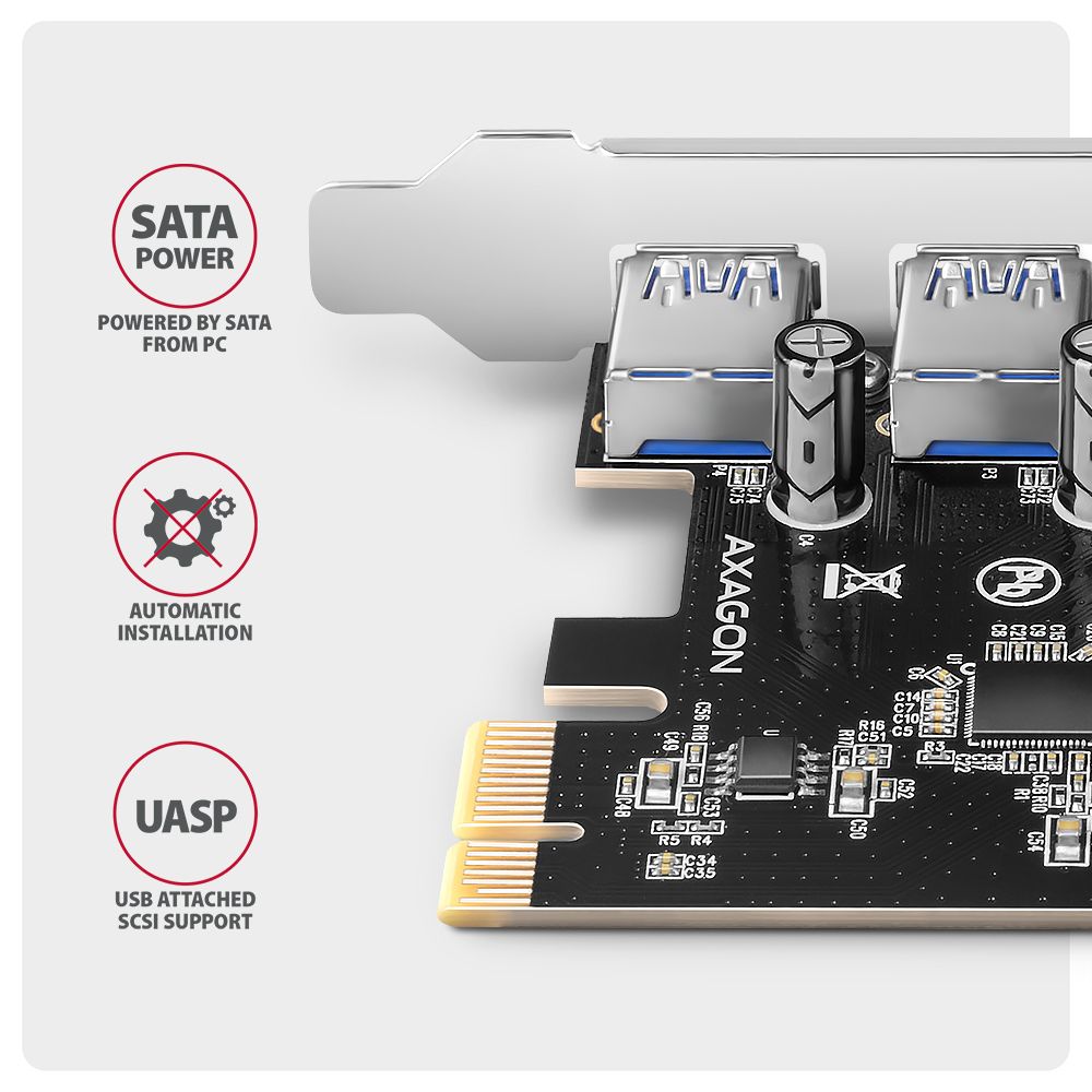 PCEU-430RS PCIe řadič 4× ext. USB-A 5 Gbps port