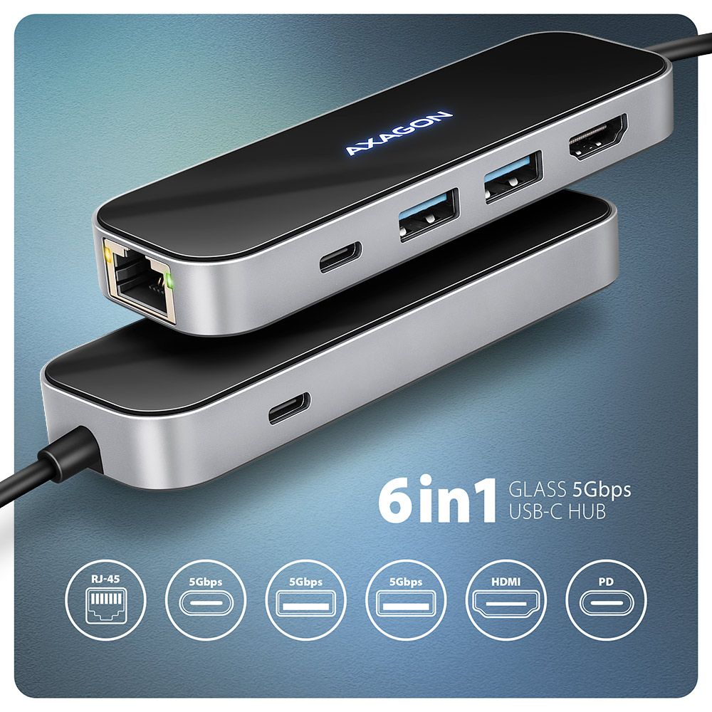 HMC-6GLN USB-C 5Gbps GLASS 6in1 hub