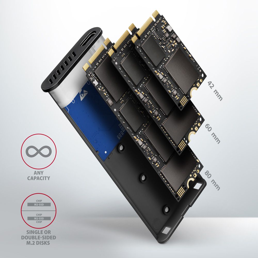 EEM2-SB2 SuperSpeed+ USB-C - M.2 NVMe & SATA SSD RAW box