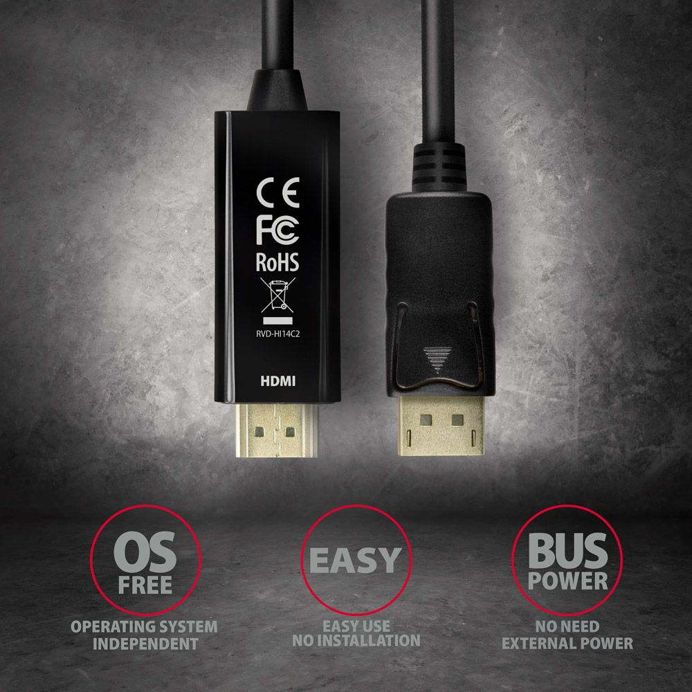 RVD-HI14C2 DP > HDMI kábel 1.8 m, 4K/30Hz