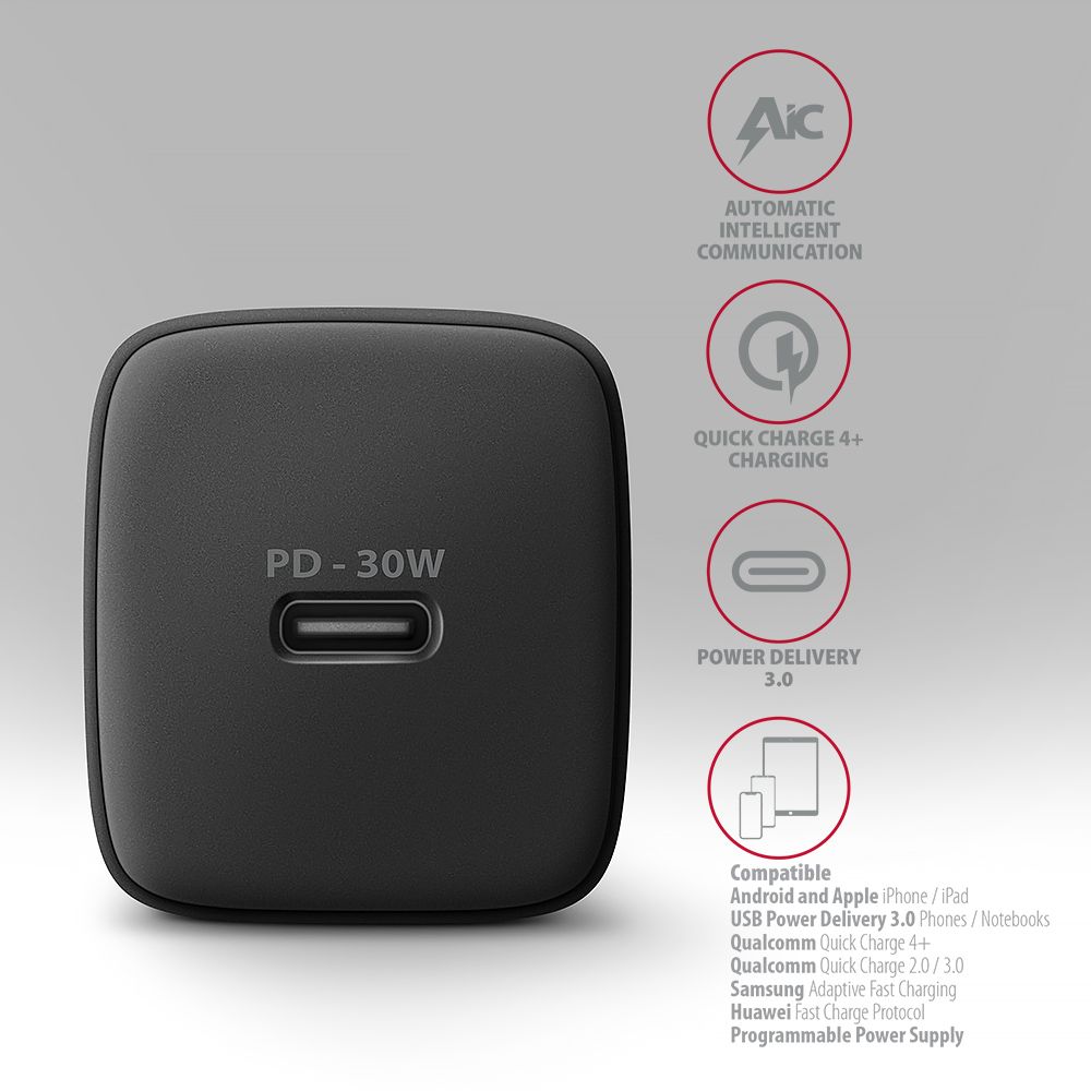 ACU-PD30 PD3.0 & QC4+ 1xOUTPUT wall charger 30W