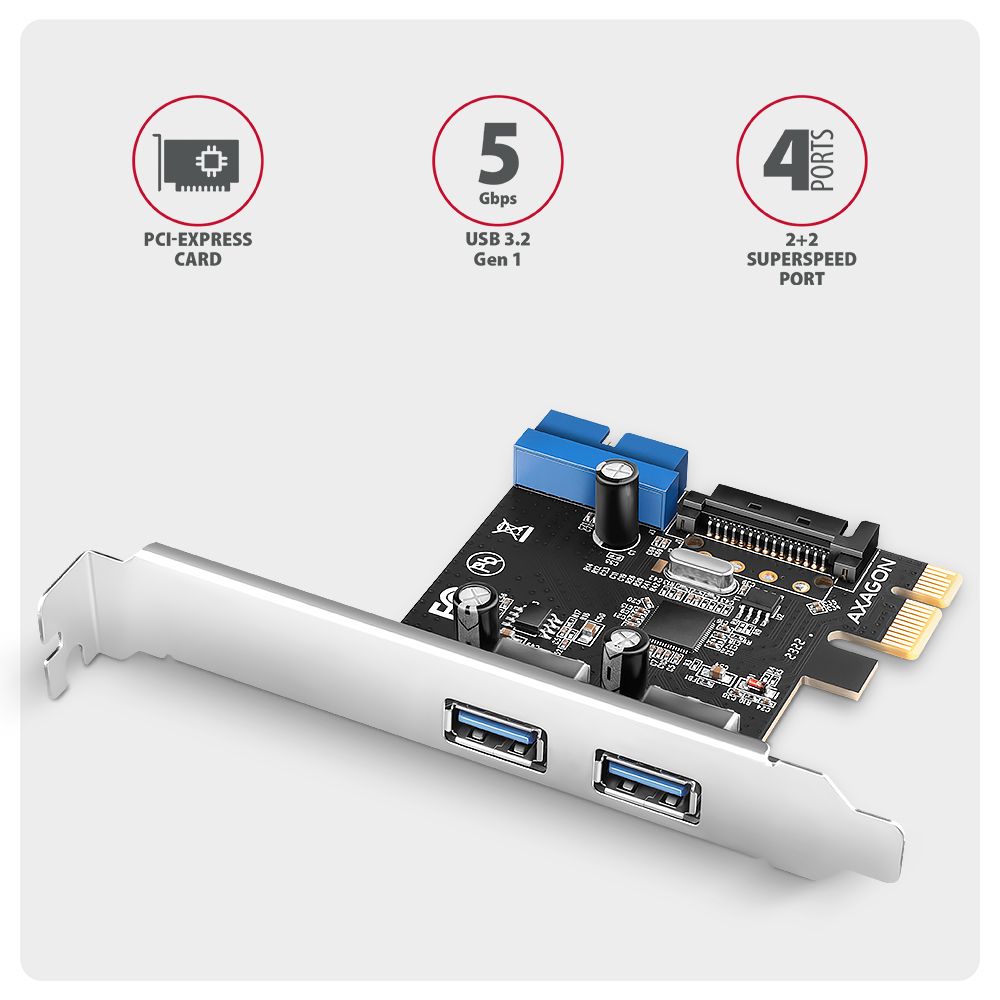 PCEU-232RS PCIe řadič 2× ext. + 2× int. USB 5Gbps