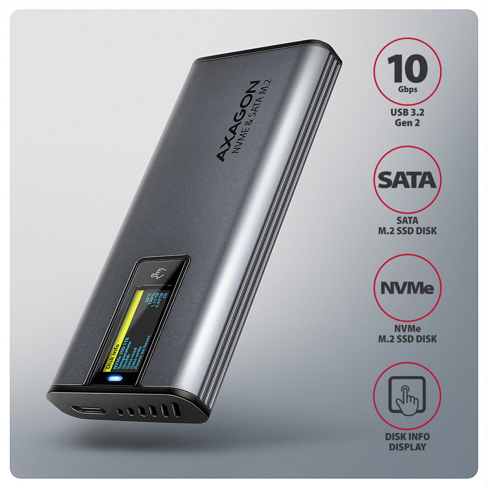 EEM2-SD2 USB-C 10Gbps - M.2 NVMe & SATA SSD DISPLAY box