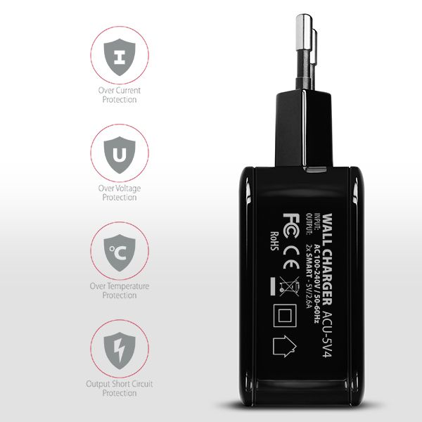 ACU-5V4 2.6A + 2.6A wall charger