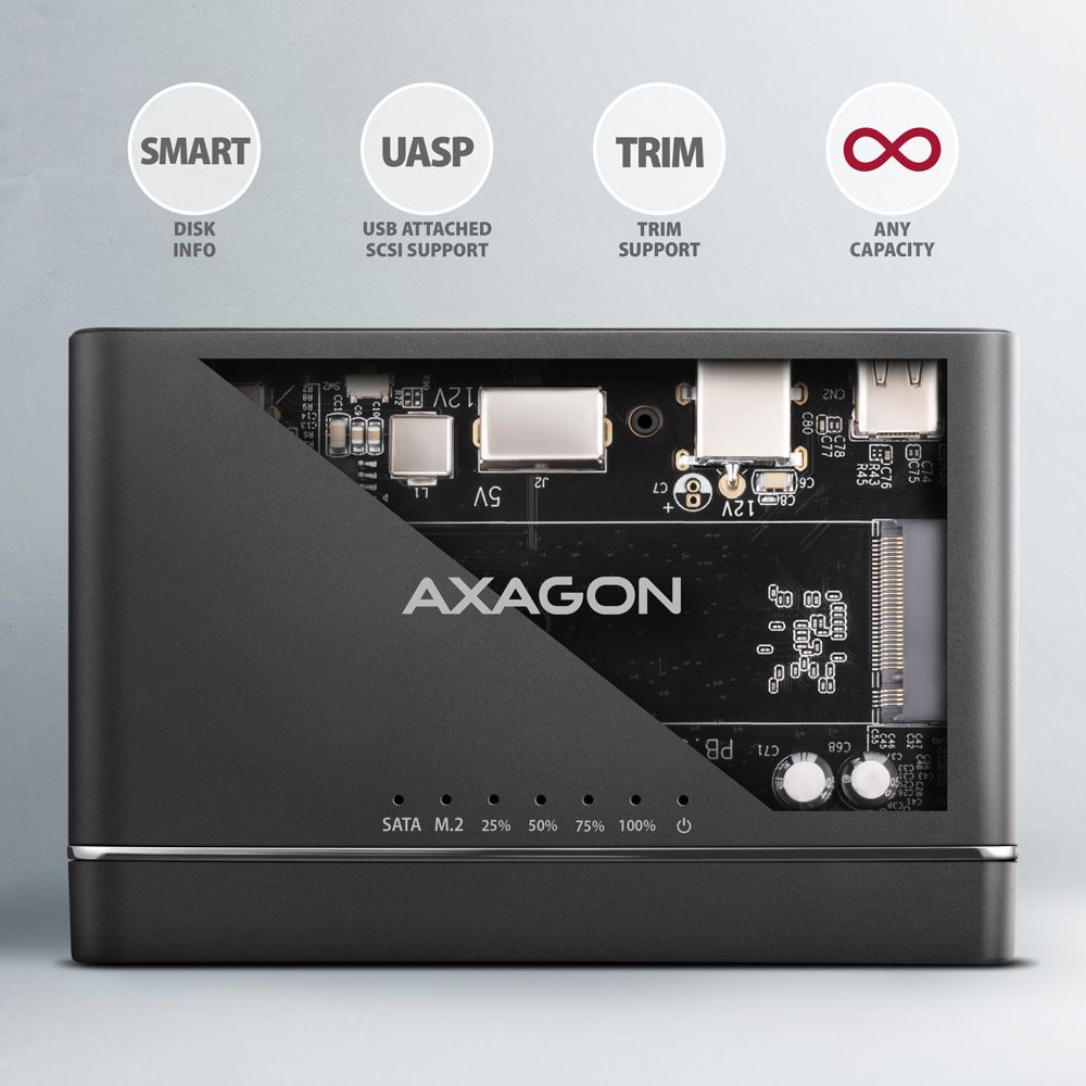 ADSA-CC USB-C 10Gbps adaptér pro M.2 NVMe + SATA SSD/HDD