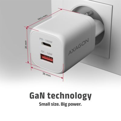 ACU-PQ100W GaN wall charger 100W, USB-C + USB-A, for laptops and phones