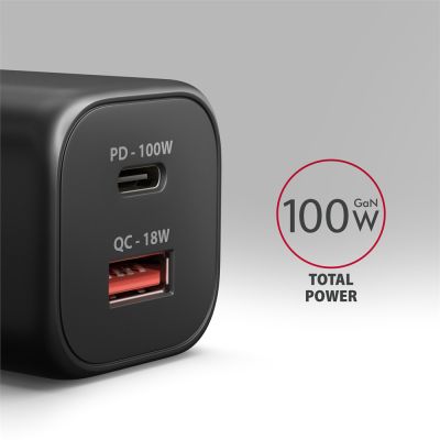 ACU-PQ100 GaN wall charger 100W, USB-C + USB-A, for laptops and phones